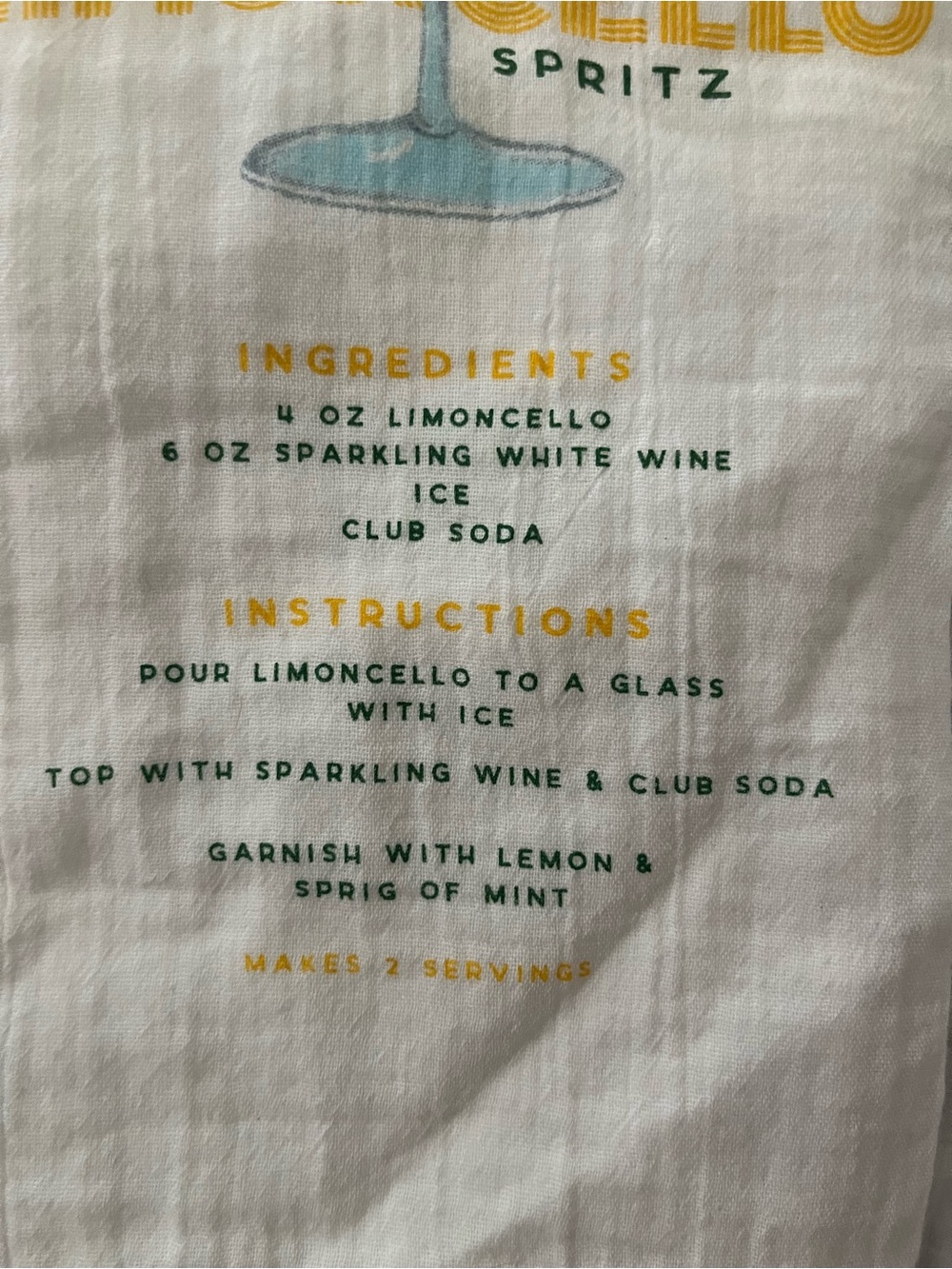 Limoncello Spritz Tea Towel - White with Yellow & Aqua Print - Picture 2 of 6